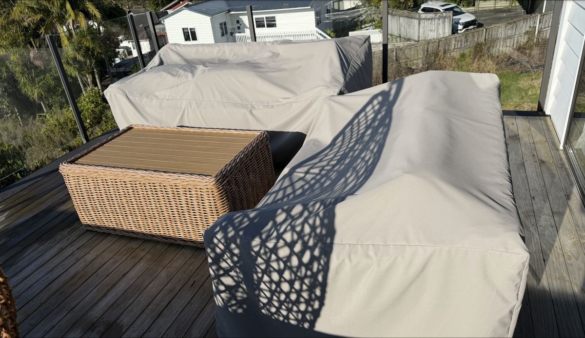Custom outdoor sofa covers Australia, custom 3 seater & 2 seater sofa cover set, waterproof outdoor sofa covers with tie-down straps and elastic hem